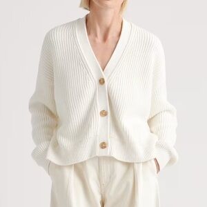 Quince Organic Cotton Fisherman Boxy Cropped Cardigan in XS